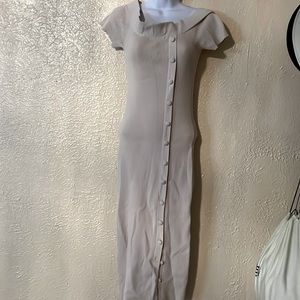 Beige shoulder mid dress